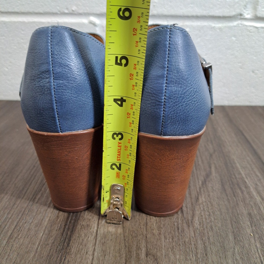 BOC Perforated Blue Leather Wedge Mary Jane Casual Clog Women's Shoes Size 7M - Picture 6 of 8